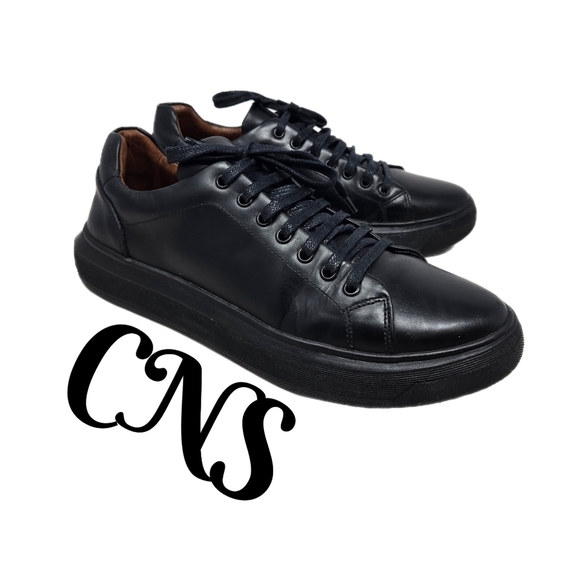 CNS Other - CNS Mens Sz 9.5 Black Leather Casual Comfort Sneakers Tall Wide Comfort Heel